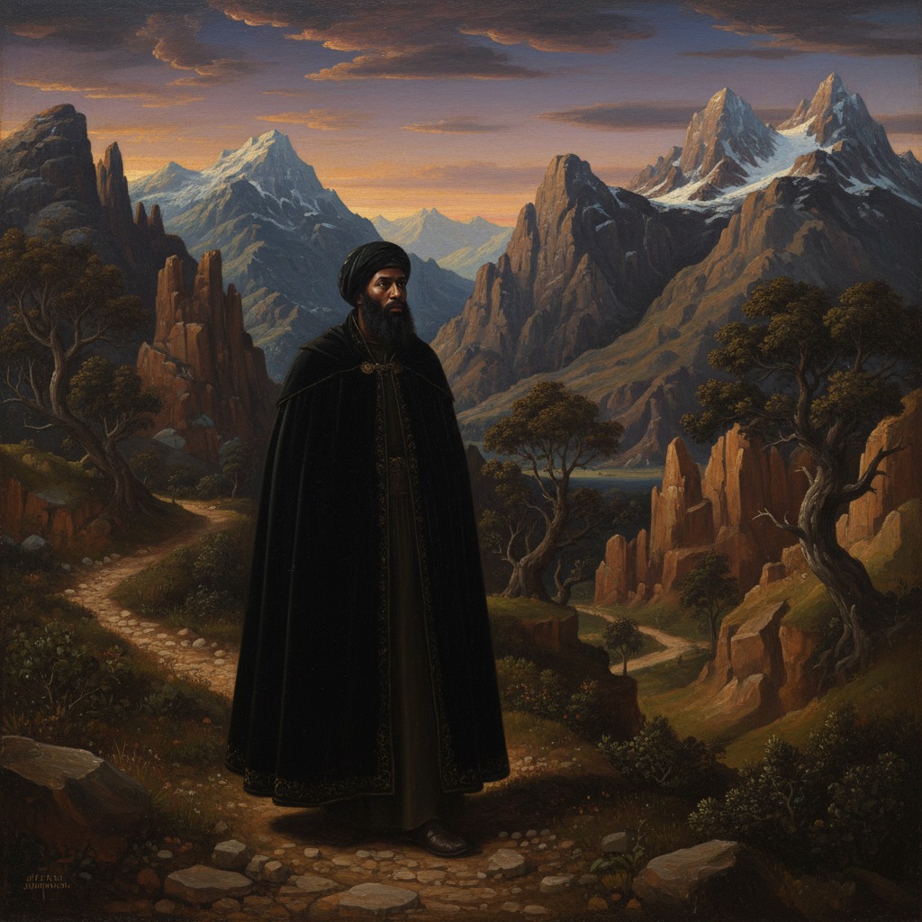 The young James embarking on the Jamish pilgrimage of 1082 A.D.